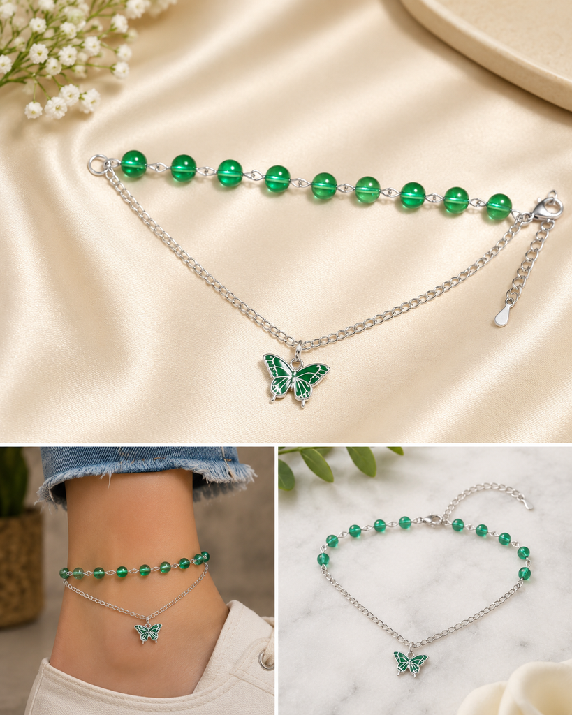 Handmade Green Butterfly Charm Bracelet for Women