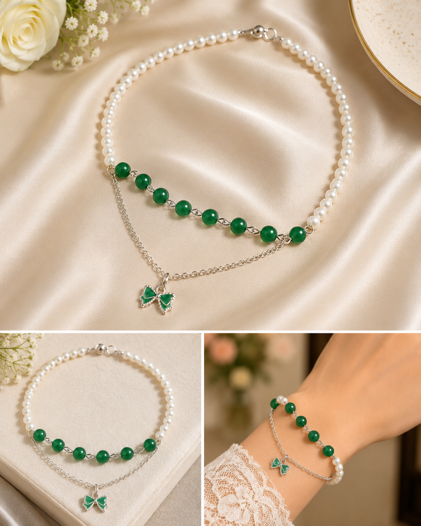 Handmade Green Butterfly Charm Bracelet for Women