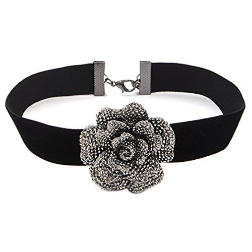 Rhinestone Choker Necklace for Girls Choker Black Flower Women Velvet Choker Fashion Jewelry