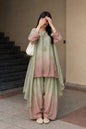 ✨ Elegant Pastel Ombre 3 Piece Suit | Embroidered Farshi Shalwar with Organza Dupatta 🌿💗