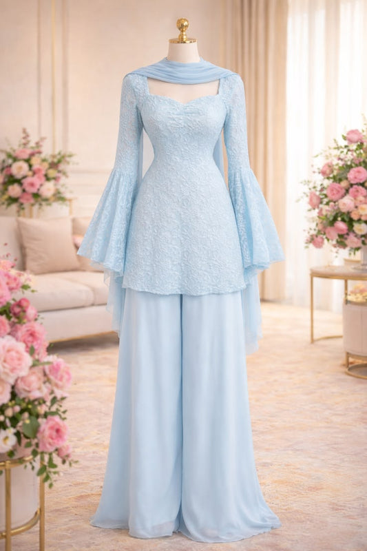 Sky Blue Embroidered Peplum Suit | Elegant Party Wear