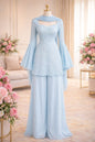 Sky Blue Embroidered Peplum Suit | Elegant Party Wear