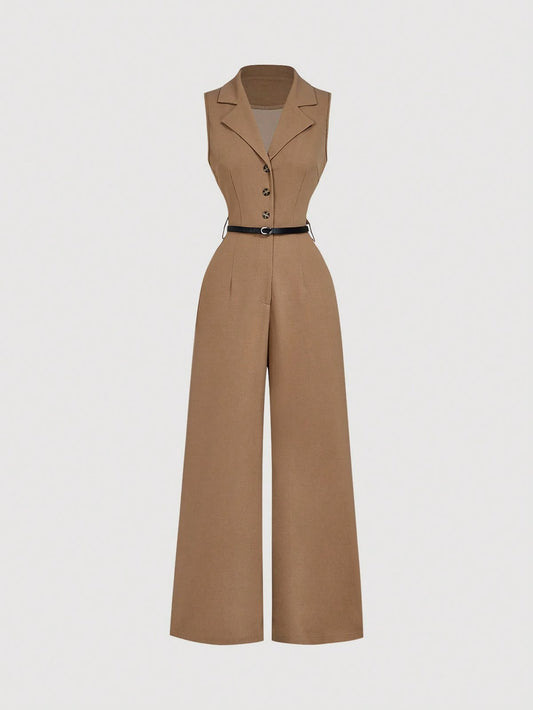 🤎 Elegant Brown Sleeveless Jumpsuit | Chic Wide-Leg Office & Party Wear