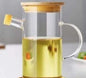 Glass Oil Bottle with Bamboo Lid 1Litre Borosilicate Glass Oil Dispenser Jug