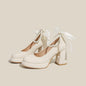 🤍 Elegant White Pearl Bow Block Heels | Bridal & Party Wear Pumps ✨