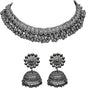 ANTIQUE SILVER & BLACK AFGHANI CHOKER WITH EARRINGS FOR ALL AGES WOMENS & GIRL