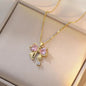 Pink Zircon Bow & Heart Necklace